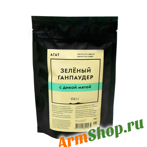 Чай заварочный зеленый "Ганпаудер" с Дикой Мятой 100 гр "Агат"