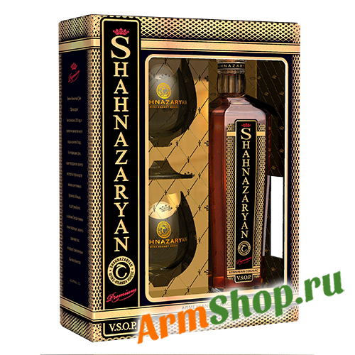 Армянский Коньяк "Premium VSOP" 0,5л 40% 5 лет выдержки с двумя бокалами в п/к "Шахназарян ВКД"