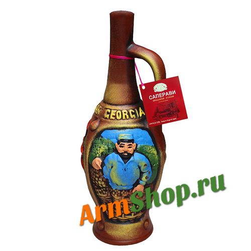 Вино Саперави Красное полусладкое "Грузин в винограднике" 1,0л 10,5-13%, Кварельский погреб