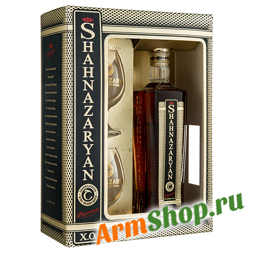 Армянский Коньяк "Premium XO" 0,5л 40% 7 лет выдержки с двумя бокалами в п/к "Шахназарян ВКД"