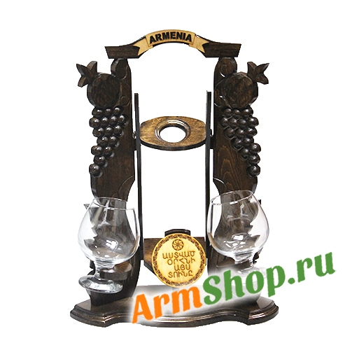Деревянная подставка для алкогольных напитков с качелями "Господь, благослови этот дом" на 2 бокала SN:2001