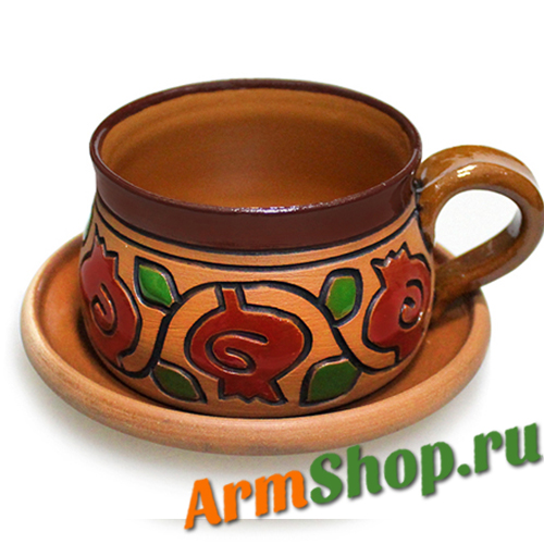 Кофейная чашка с блюдцем из глины с узорами ЭТНО