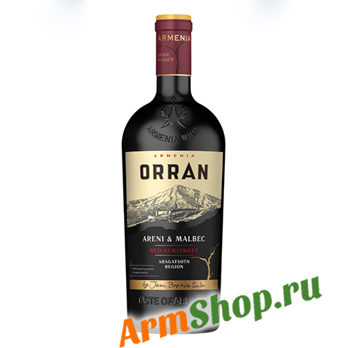 Армянское виноградное Вино "Орран" Красное полусладкое 0,75л 12,5% 2020 "Armenia Wine"