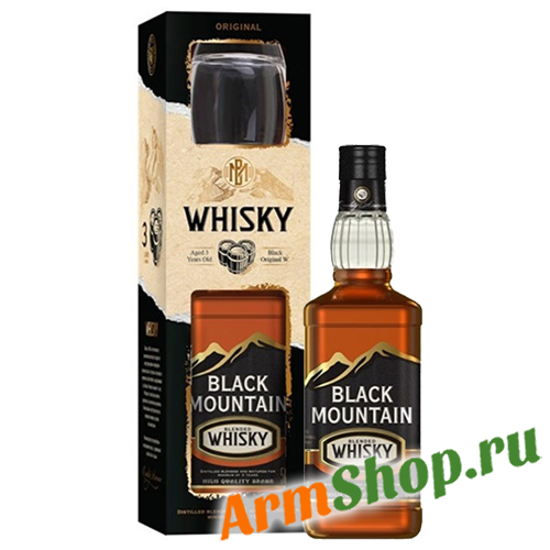 Виски Армянский купажированный "Black Mountain" + бокал в п/у 0,5л 40% 3 года выдержки "Шахназарян ВКД"