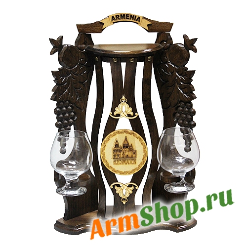 Деревянная подставка для алкогольных напитков поворотная "Эчмиадзин" на 2 бокала SN:2002
